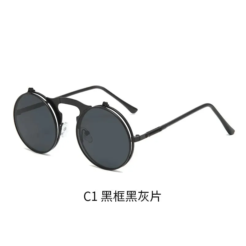 Old Metal Steampunk Flip Sunglasses
