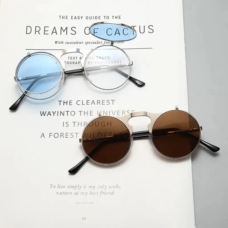 Old Metal Steampunk Flip Sunglasses