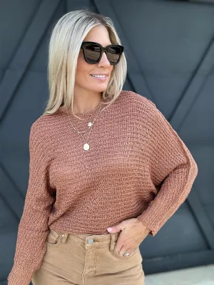 Open Knit Pullover Sweater In Clay