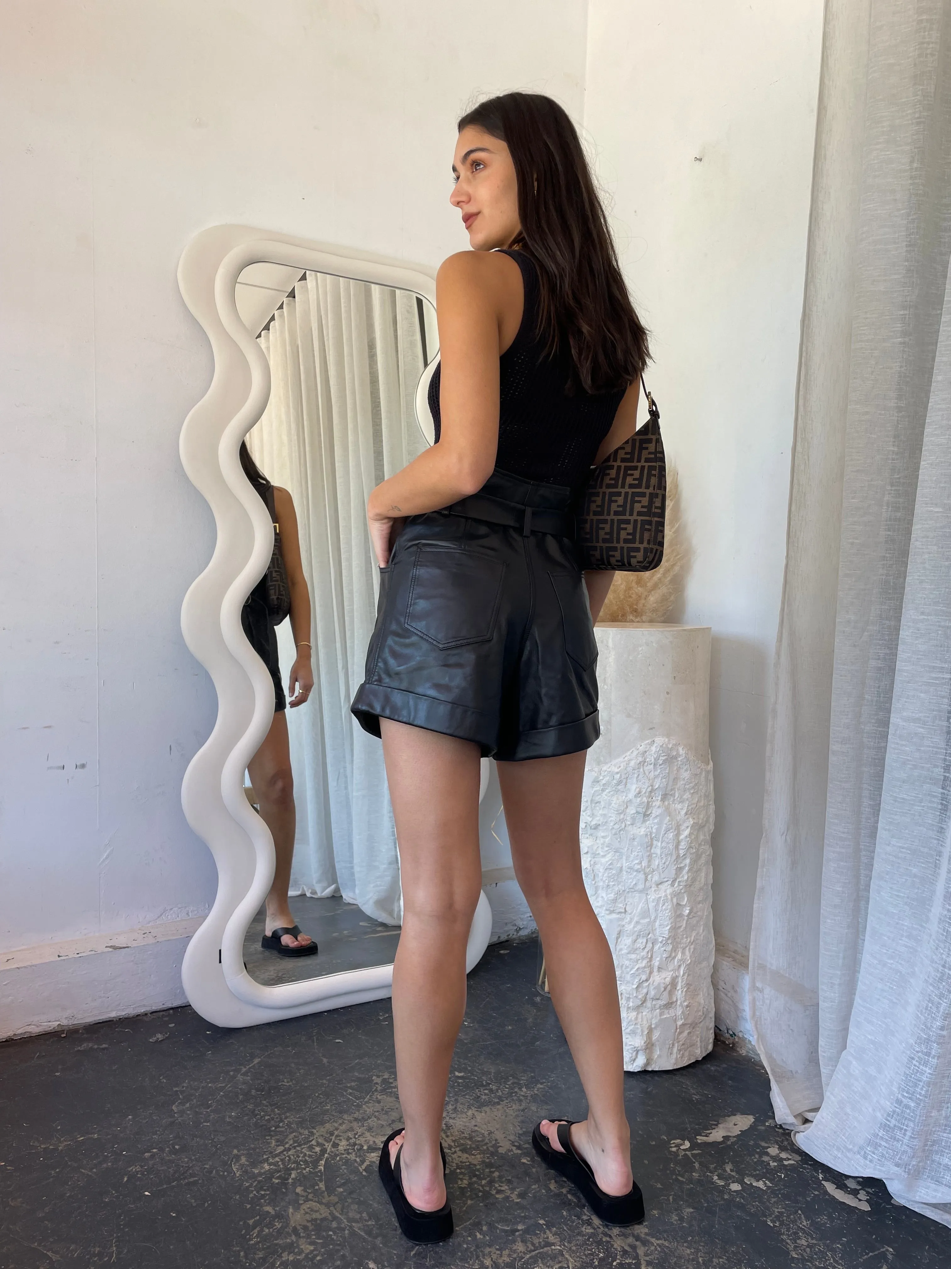 Paper Bag Leather Shorts