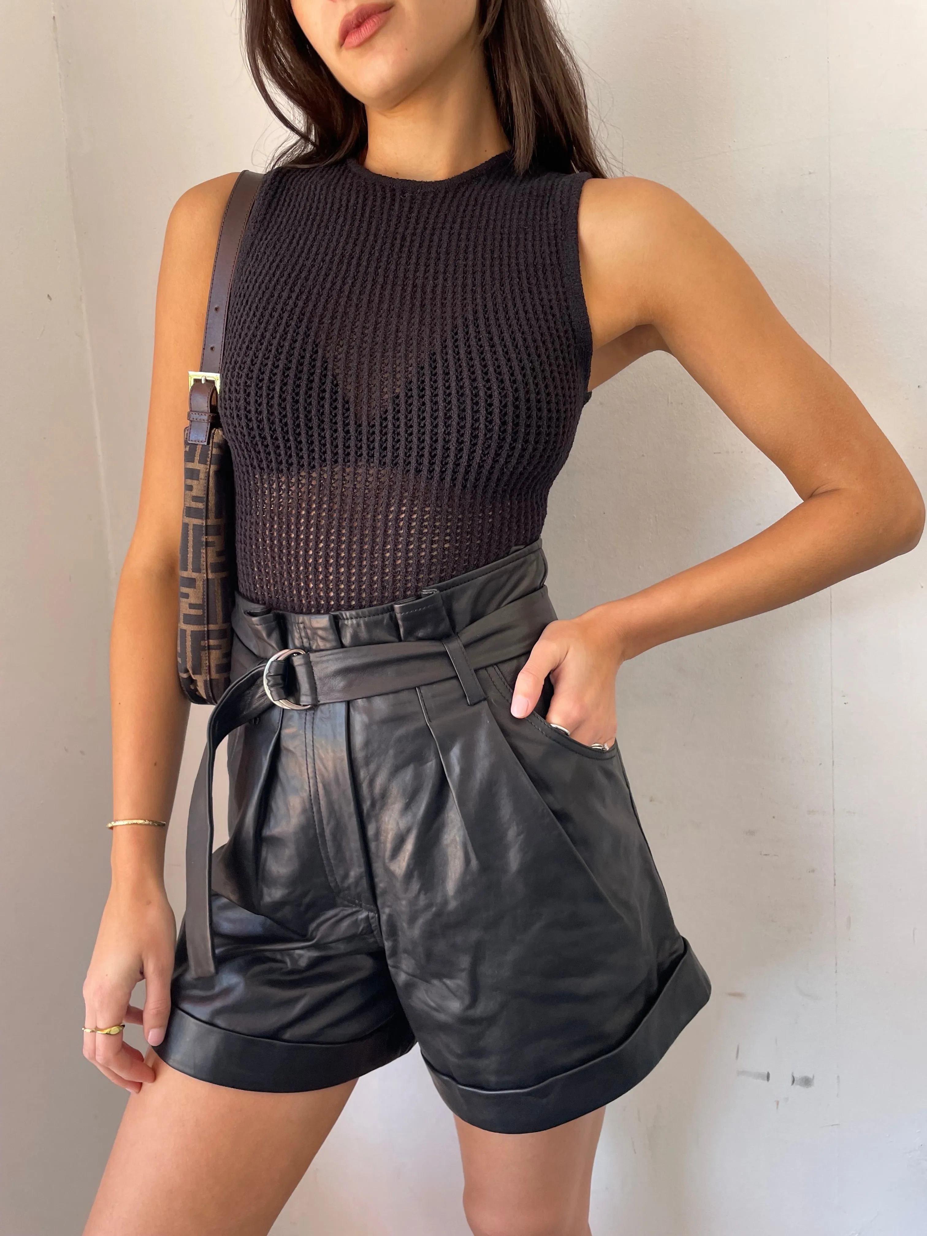 Paper Bag Leather Shorts