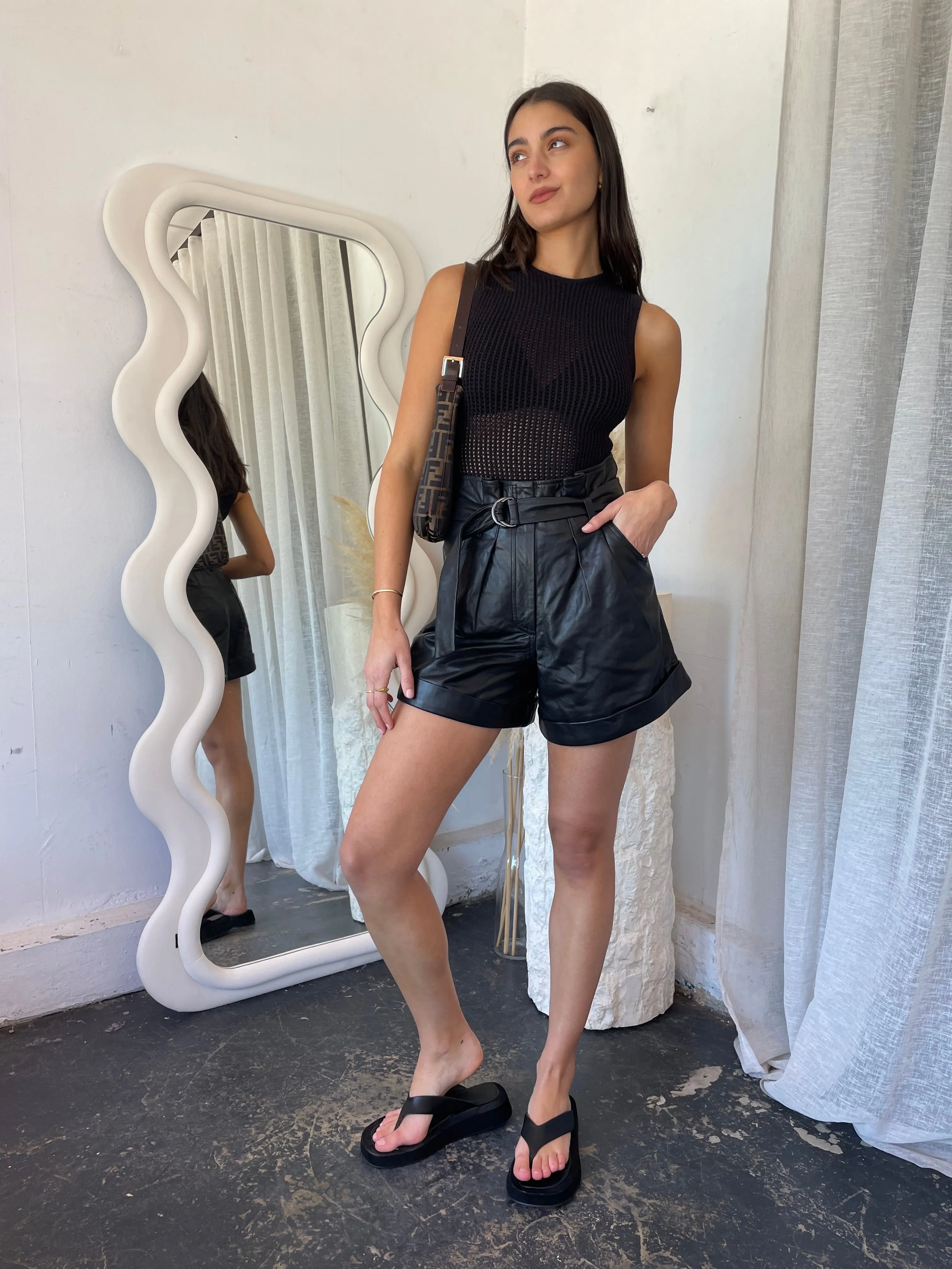 Paper Bag Leather Shorts