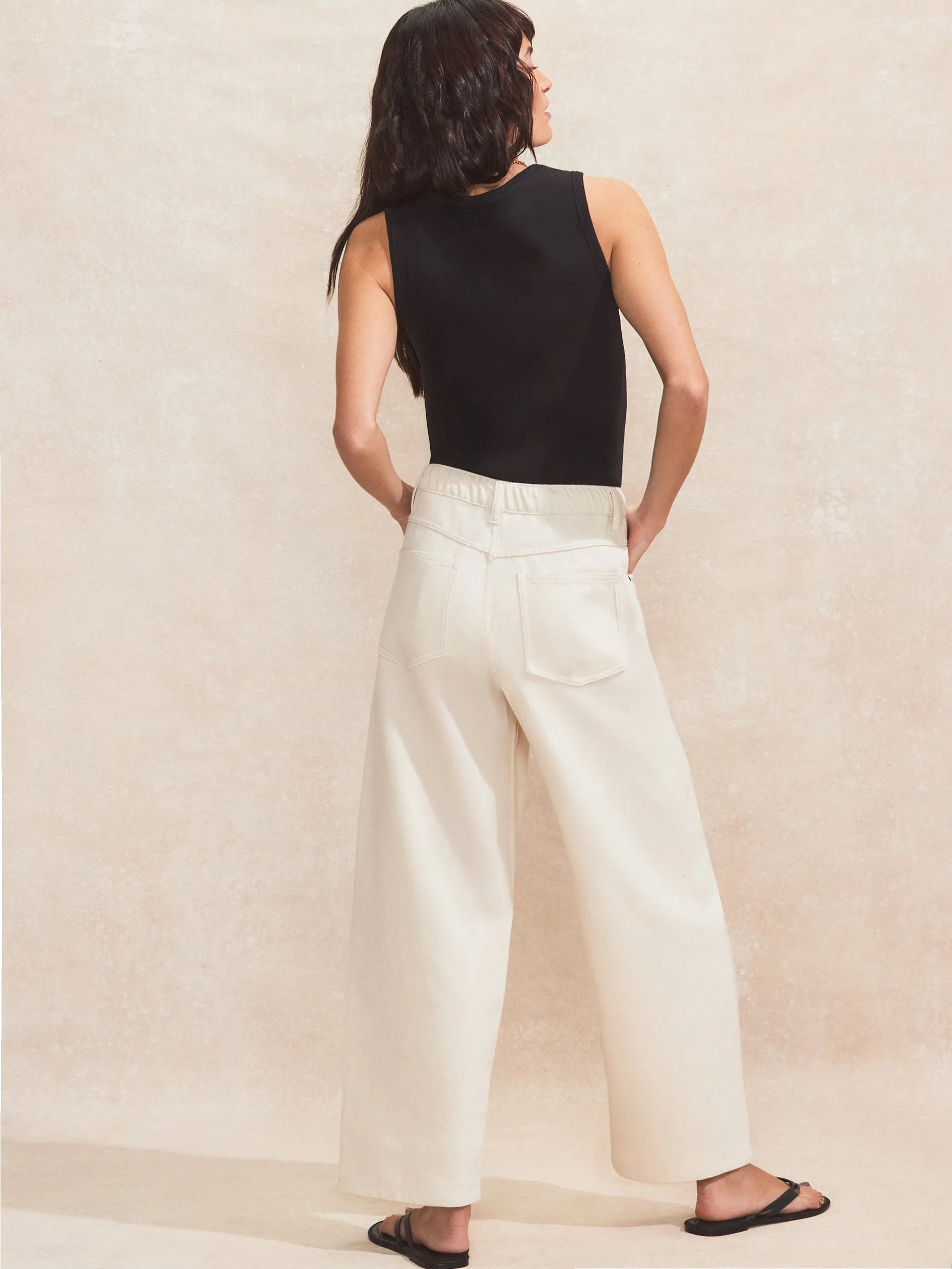 Petite Natural Denim Drawstring-Waist Jeans