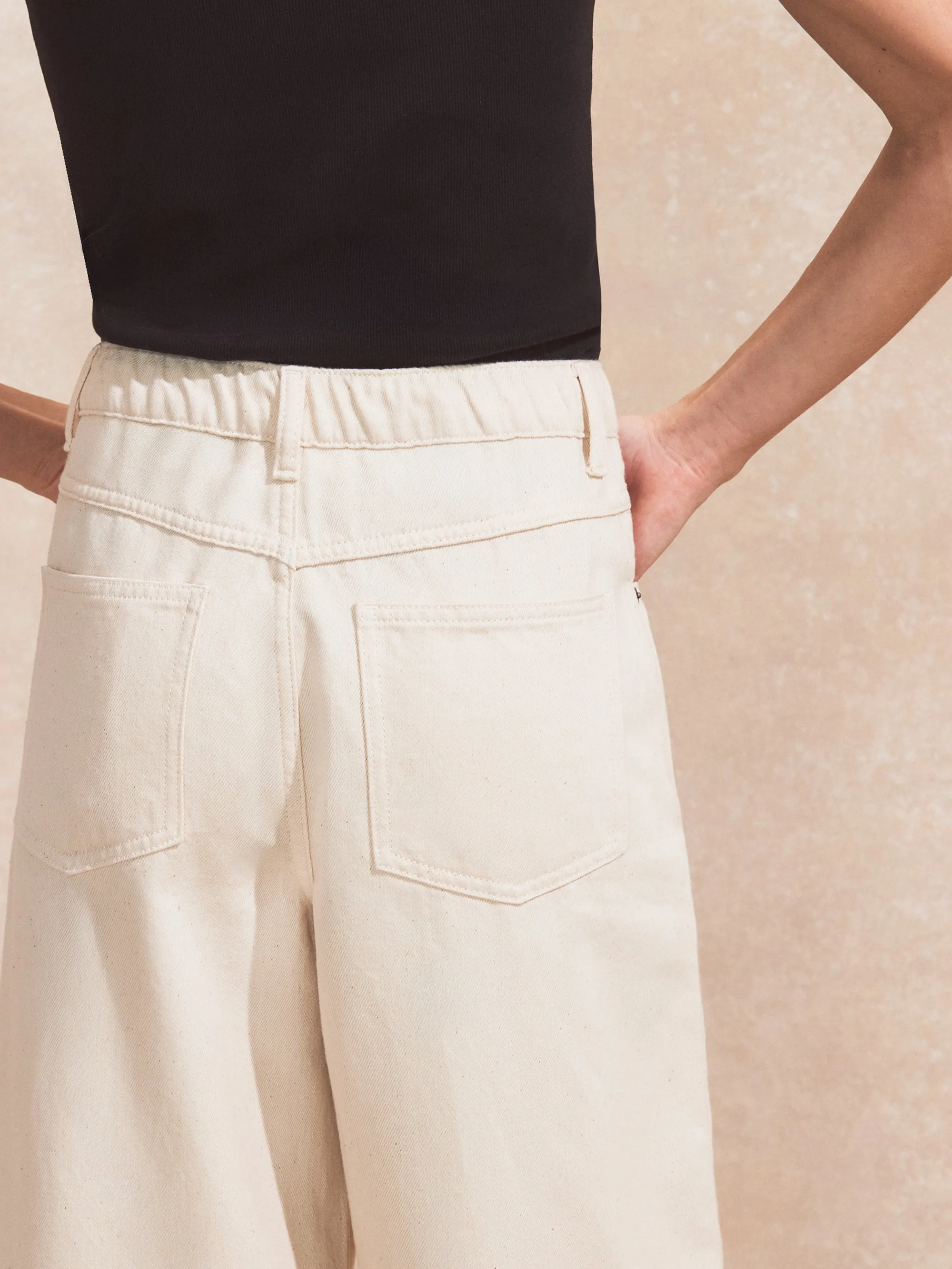 Petite Natural Denim Drawstring-Waist Jeans