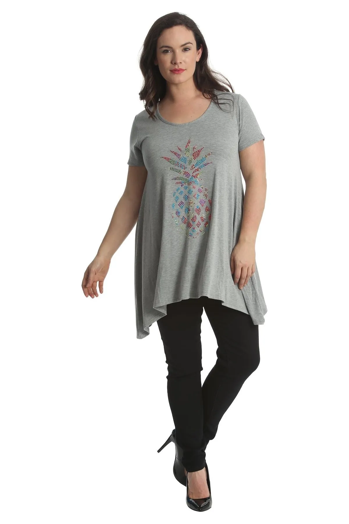 Pineapple Stud Hanky Hem Short Sleeve Top