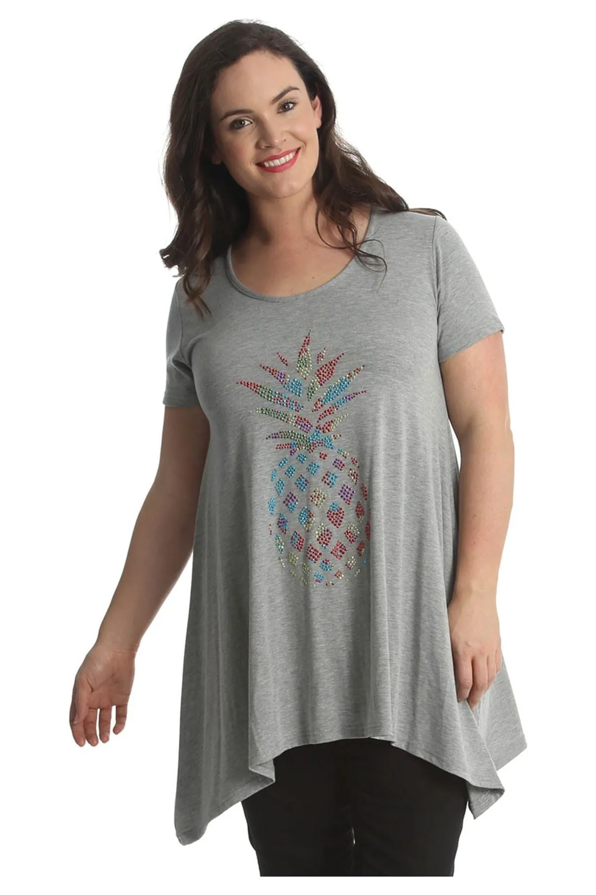 Pineapple Stud Hanky Hem Short Sleeve Top