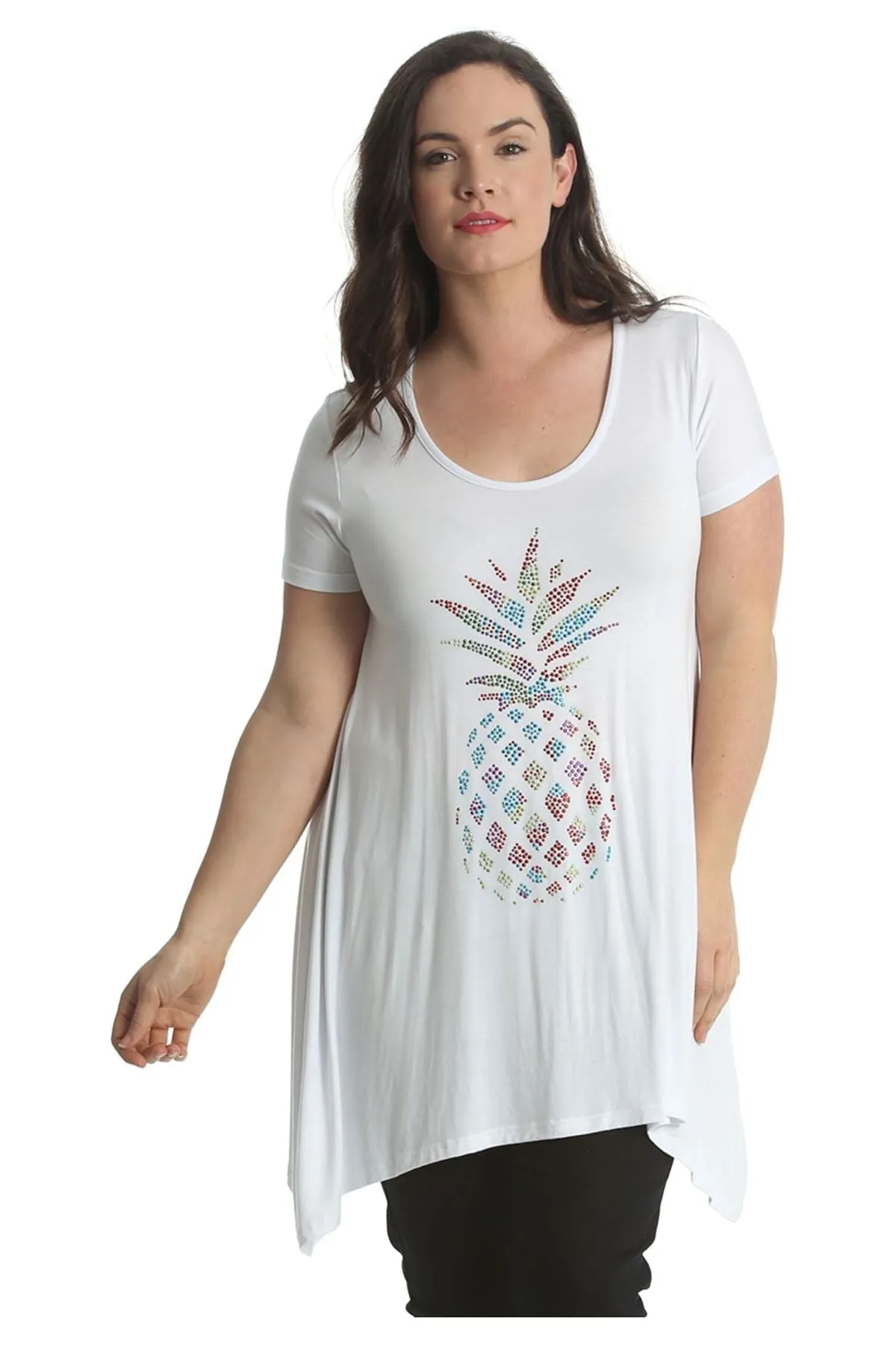 Pineapple Stud Hanky Hem Short Sleeve Top