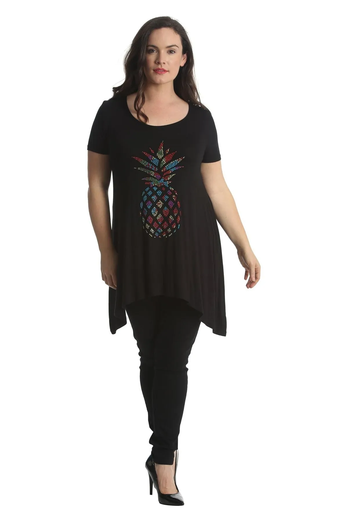 Pineapple Stud Hanky Hem Short Sleeve Top