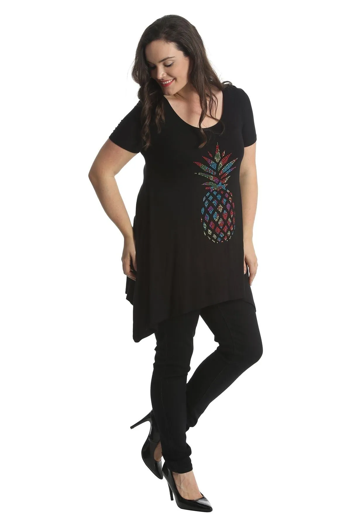 Pineapple Stud Hanky Hem Short Sleeve Top
