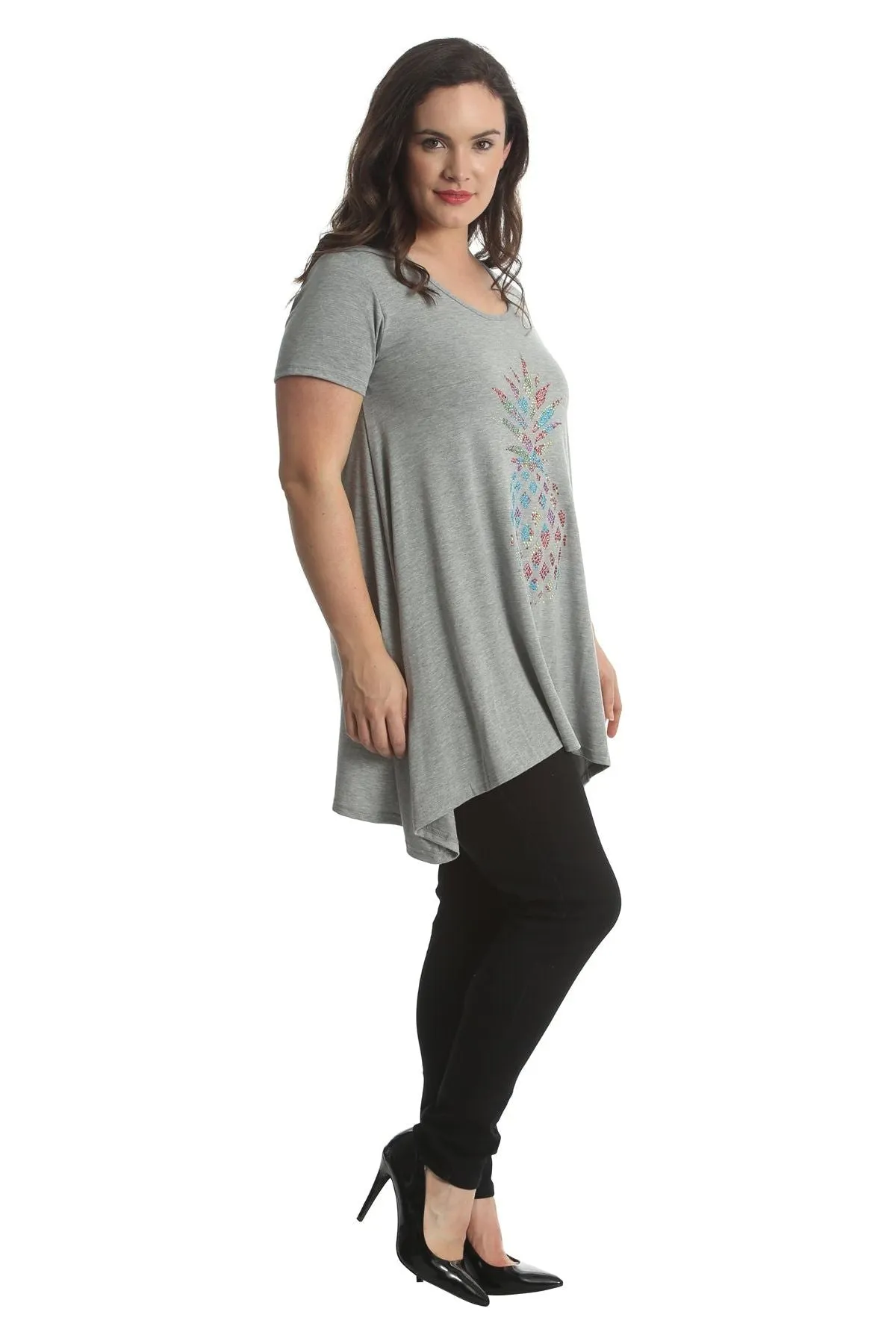 Pineapple Stud Hanky Hem Short Sleeve Top