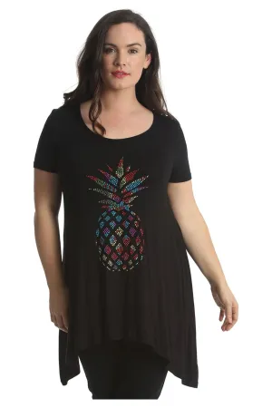 Pineapple Stud Hanky Hem Short Sleeve Top
