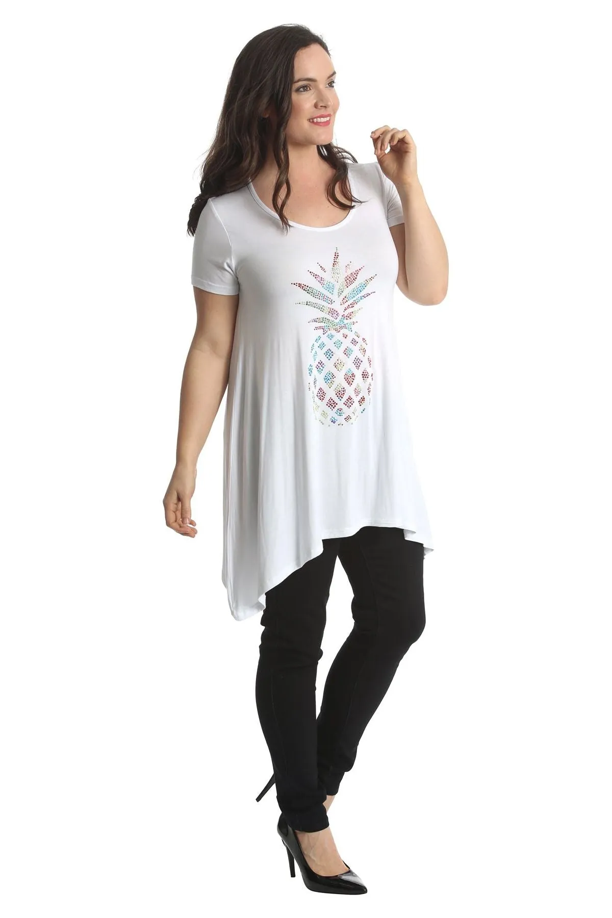 Pineapple Stud Hanky Hem Short Sleeve Top