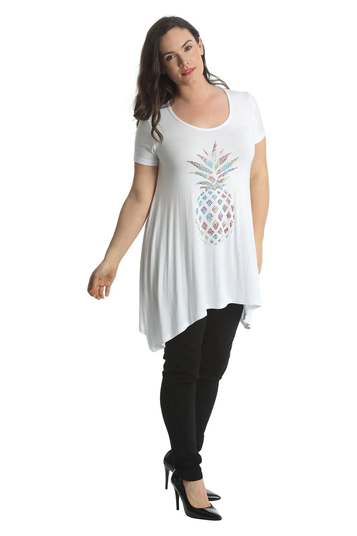 Pineapple Stud Hanky Hem Short Sleeve Top