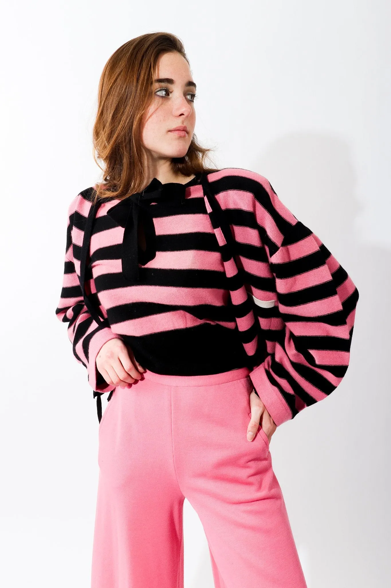 Pink Stripe Keyhole Sweater