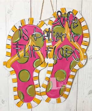 Pink Summer Beach Flip Flops Door Hanger