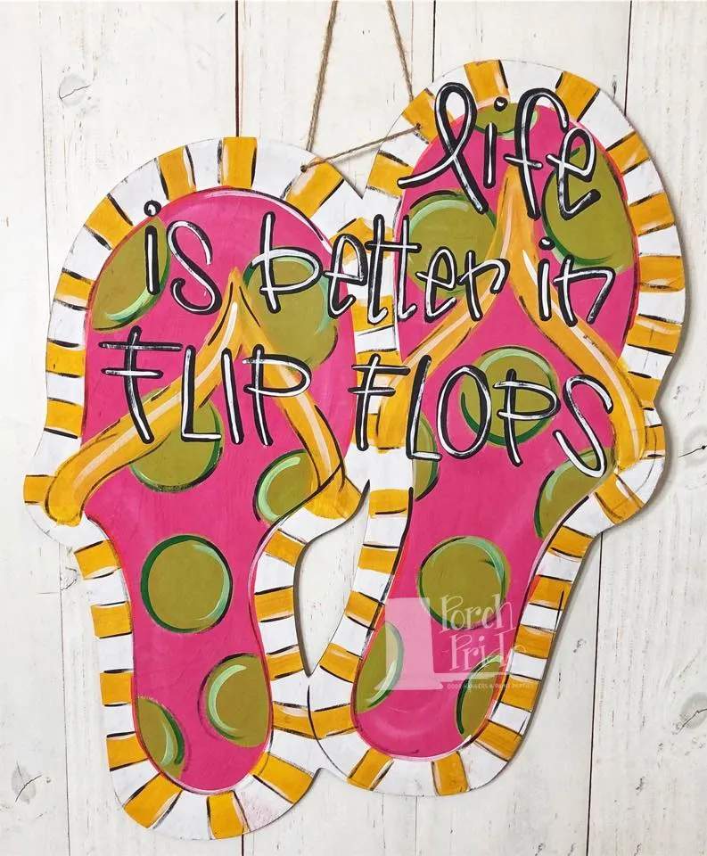 Pink Summer Beach Flip Flops Door Hanger