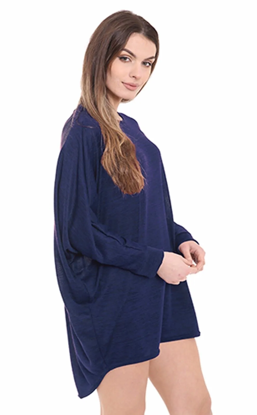 Plain Oversized Batwing Dip Hem Baggy Top