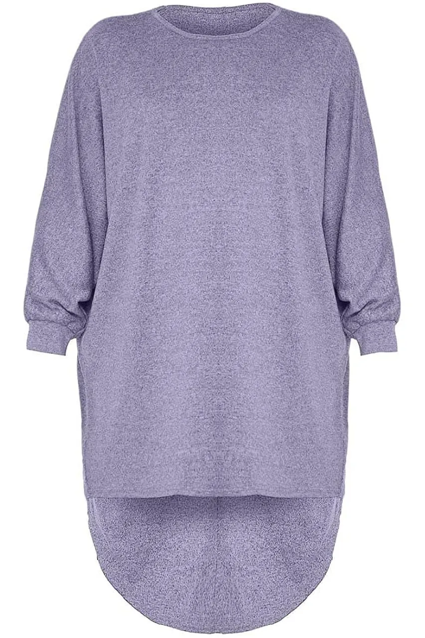 Plain Oversized Batwing Dip Hem Baggy Top