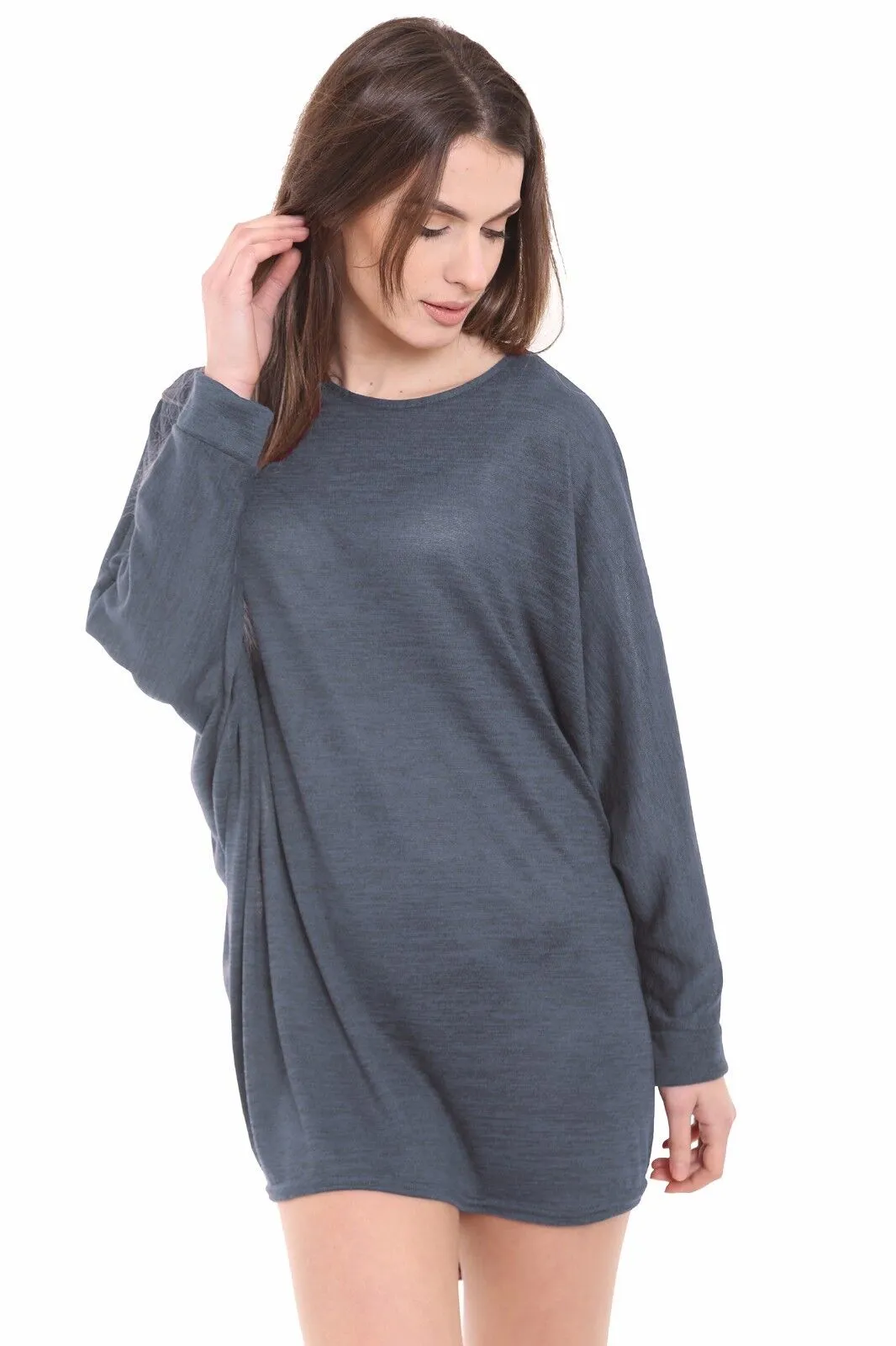 Plain Oversized Batwing Dip Hem Baggy Top