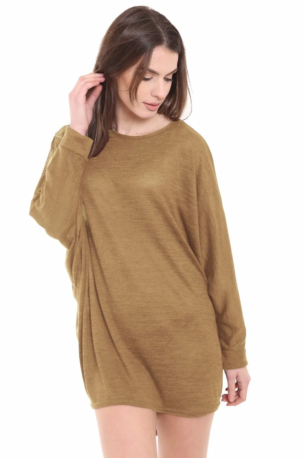 Plain Oversized Batwing Dip Hem Baggy Top
