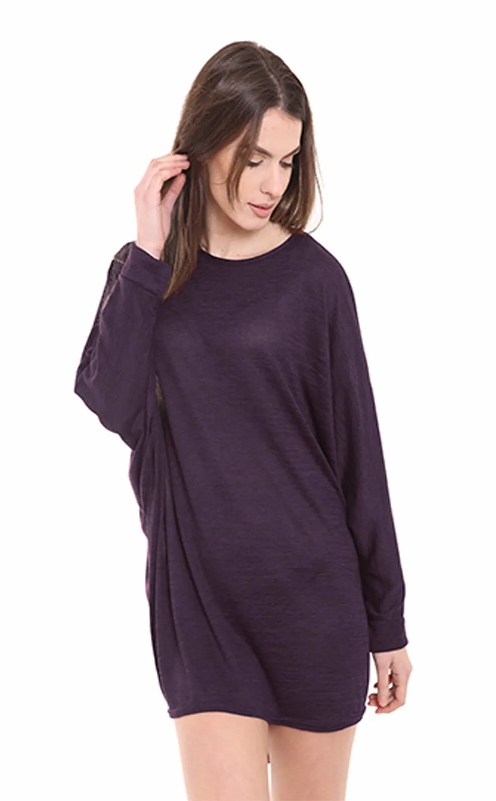 Plain Oversized Batwing Dip Hem Baggy Top
