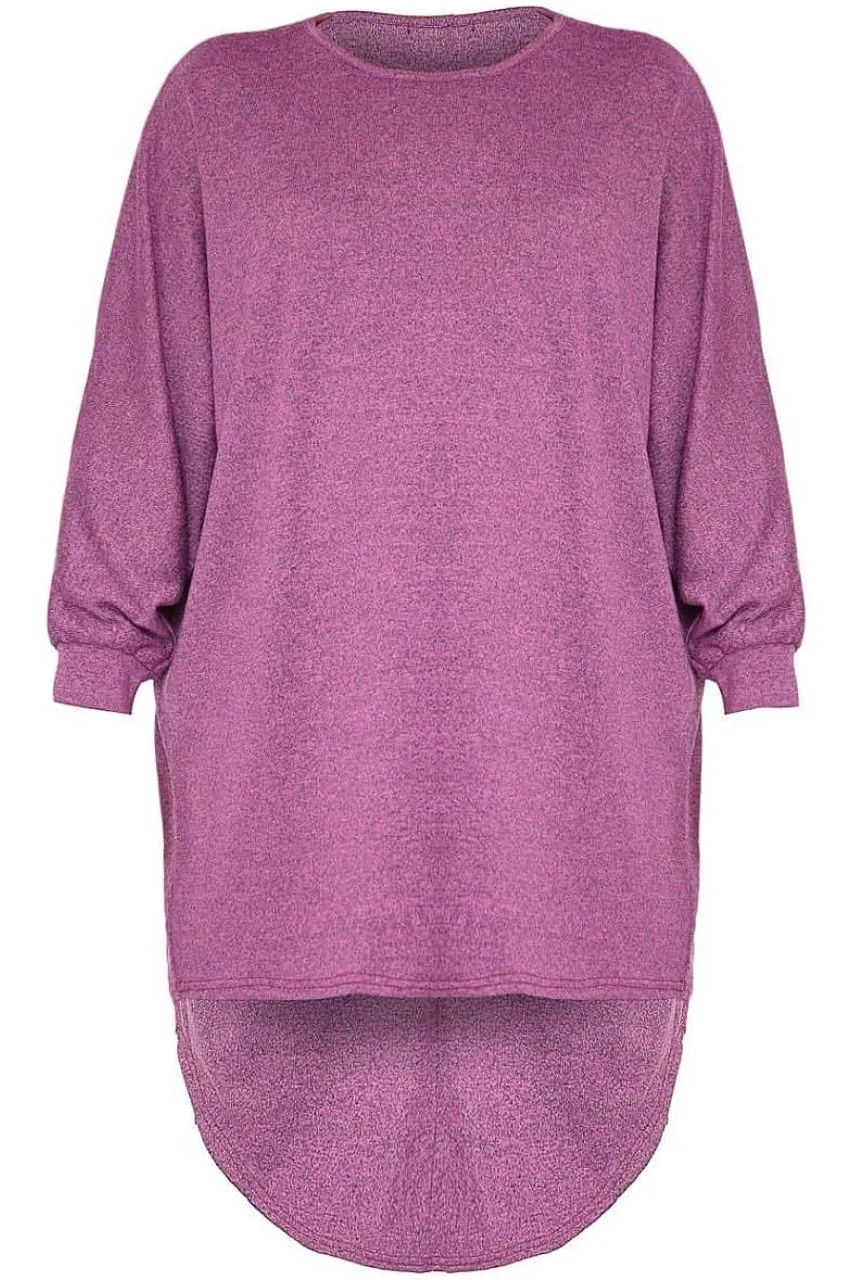 Plain Oversized Batwing Dip Hem Baggy Top