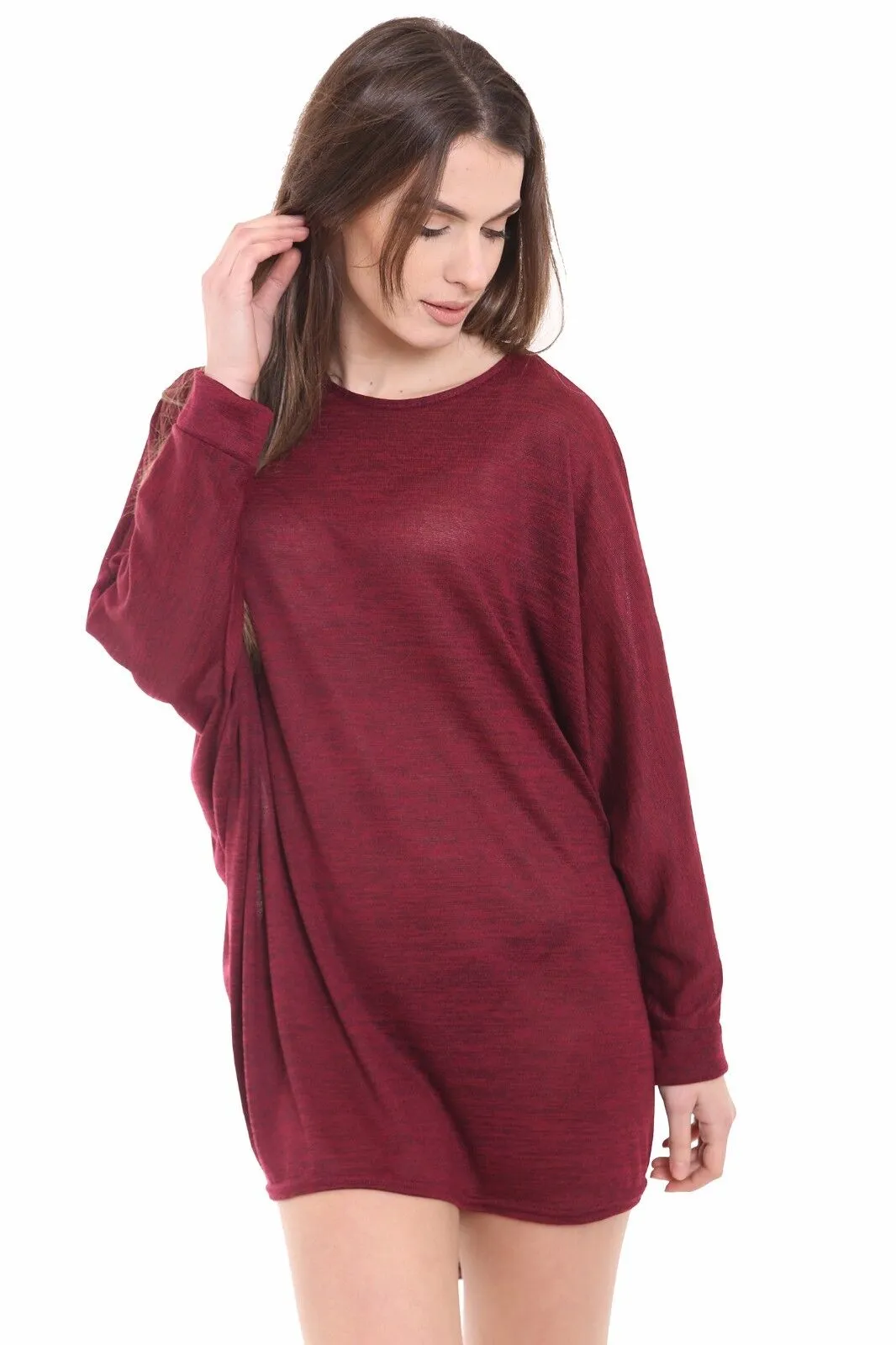 Plain Oversized Batwing Dip Hem Baggy Top