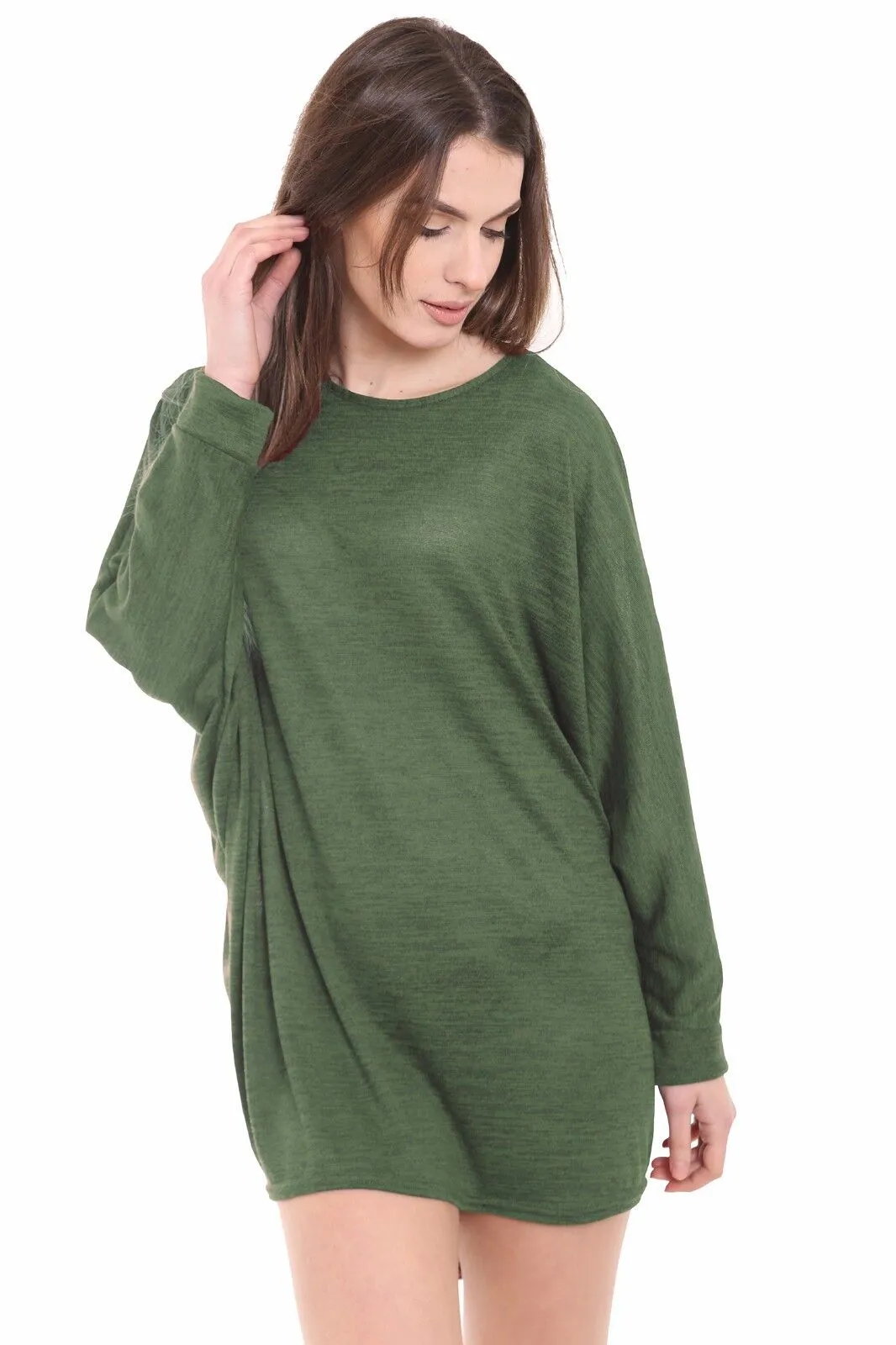 Plain Oversized Batwing Dip Hem Baggy Top
