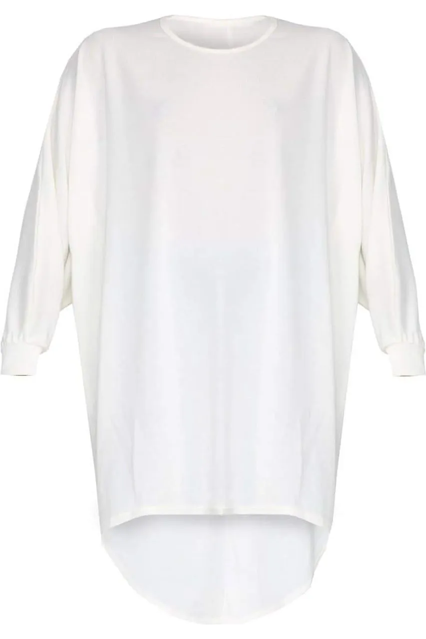 Plain Oversized Batwing Dip Hem Baggy Top