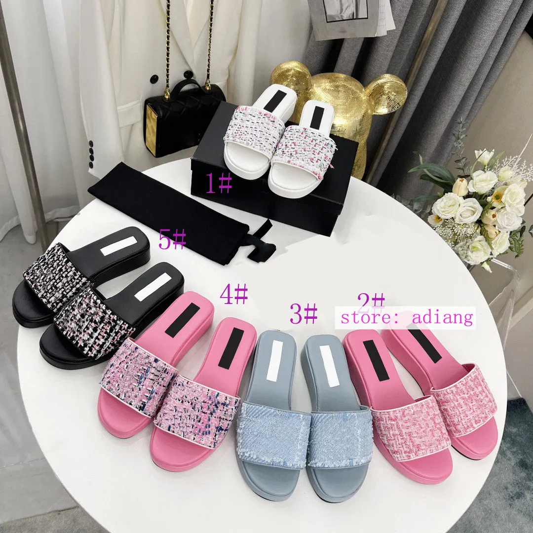 Platform heel tweed slippers vintage beauty shoes fashion shoes women 35-40