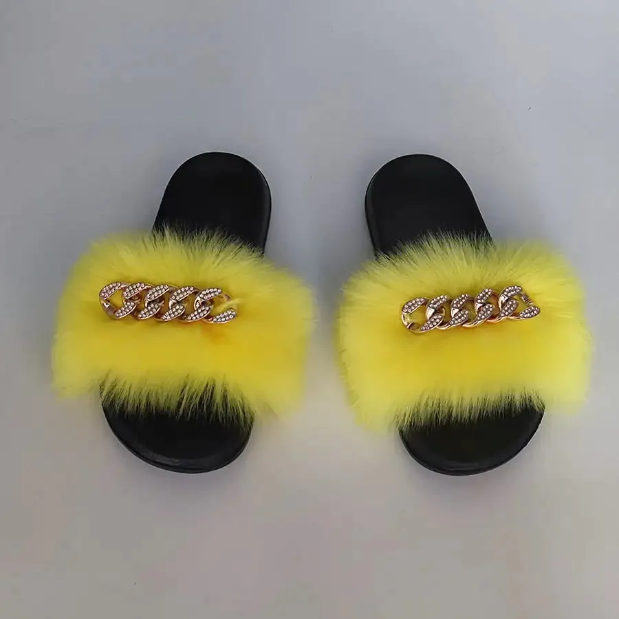 Plush Imitation Fox Fur Flip Flops Fashion Slippers