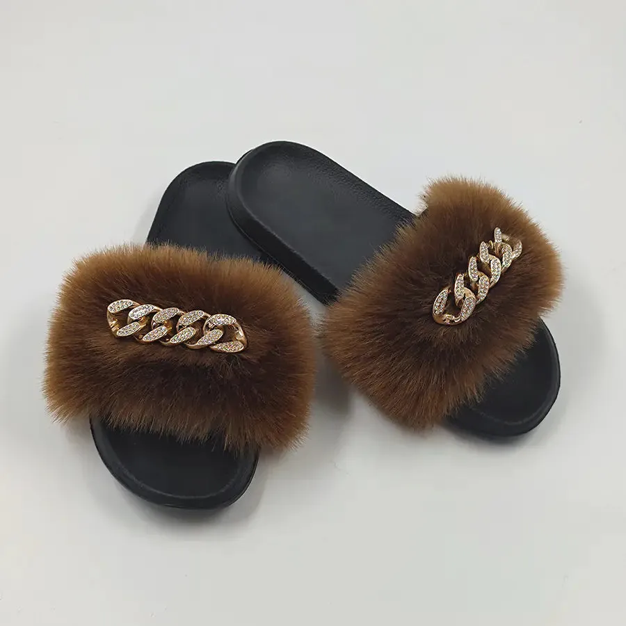 Plush Imitation Fox Fur Flip Flops Fashion Slippers