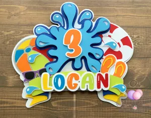 Pool Party Theme Cake Topper, Beach Party Theme Cake Topper, Personalized Cake Topper