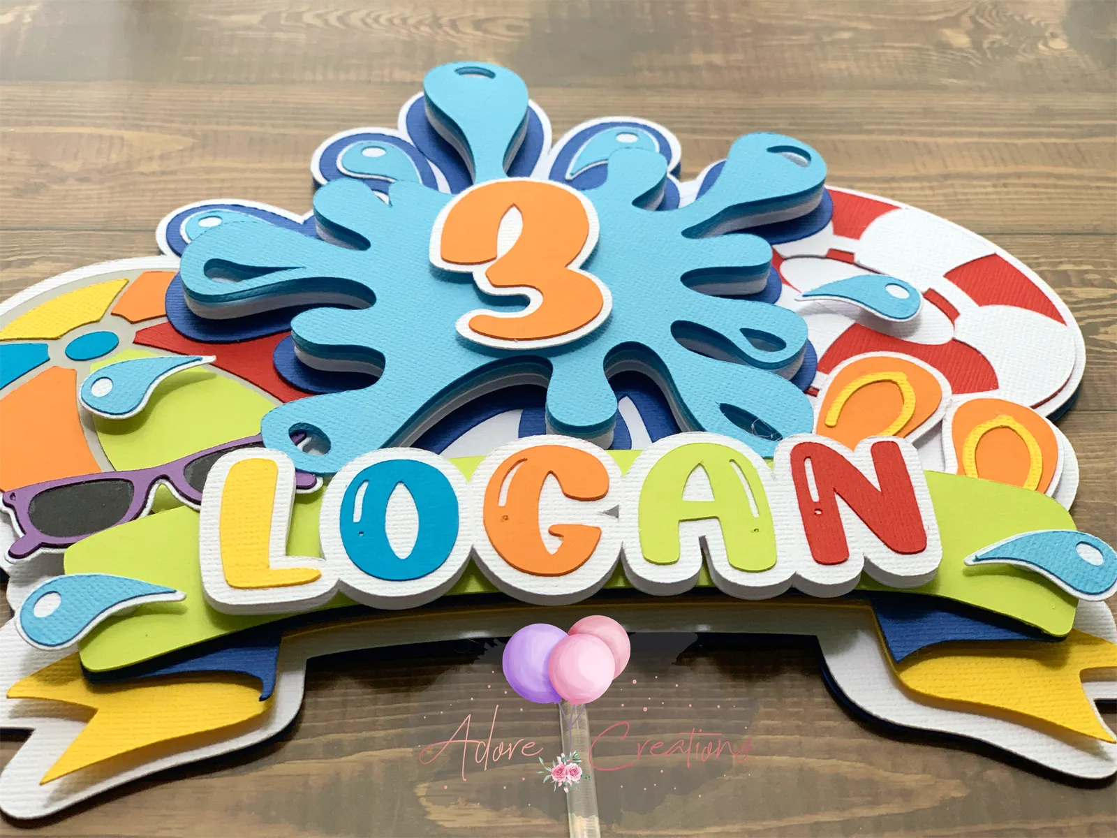 Pool Party Theme Cake Topper, Beach Party Theme Cake Topper, Personalized Cake Topper