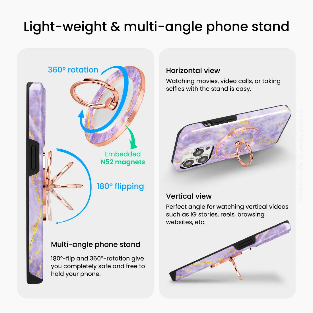Princess Purple - Rose Gold MagSafe Phone Grip and Ring Holder Stand