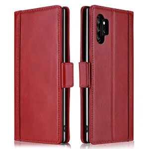 ProCase Galaxy Note 10 Plus Case Flip/Note 10  5G Genuine Leather Case，Vintage Wallet Folding Magnetic Protective Cover with Kickstand Card Holders for Galaxy Note 10  / Note 10 Plus /5G 2019 -Red