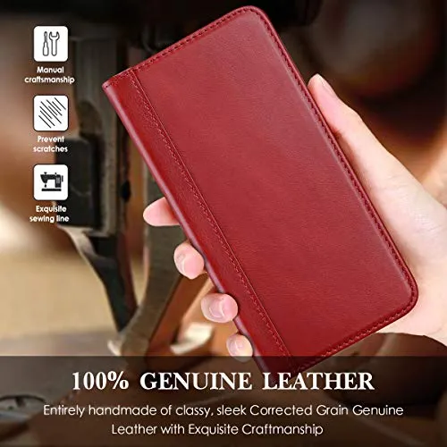 ProCase Galaxy Note 10 Plus Case Flip/Note 10  5G Genuine Leather Case，Vintage Wallet Folding Magnetic Protective Cover with Kickstand Card Holders for Galaxy Note 10  / Note 10 Plus /5G 2019 -Red