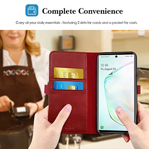 ProCase Galaxy Note 10 Plus Case Flip/Note 10  5G Genuine Leather Case，Vintage Wallet Folding Magnetic Protective Cover with Kickstand Card Holders for Galaxy Note 10  / Note 10 Plus /5G 2019 -Red