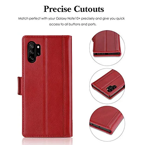 ProCase Galaxy Note 10 Plus Case Flip/Note 10  5G Genuine Leather Case，Vintage Wallet Folding Magnetic Protective Cover with Kickstand Card Holders for Galaxy Note 10  / Note 10 Plus /5G 2019 -Red