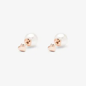 Pura Vida Rose Gold Stud Earrings ~ Pearl & Heart Double Sided Stud