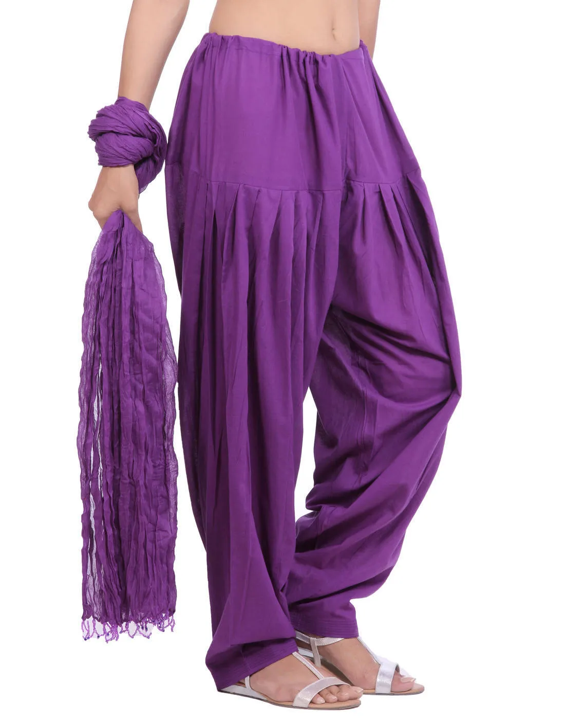 Purple Cotton Patiala Salwar And Dupatta Set