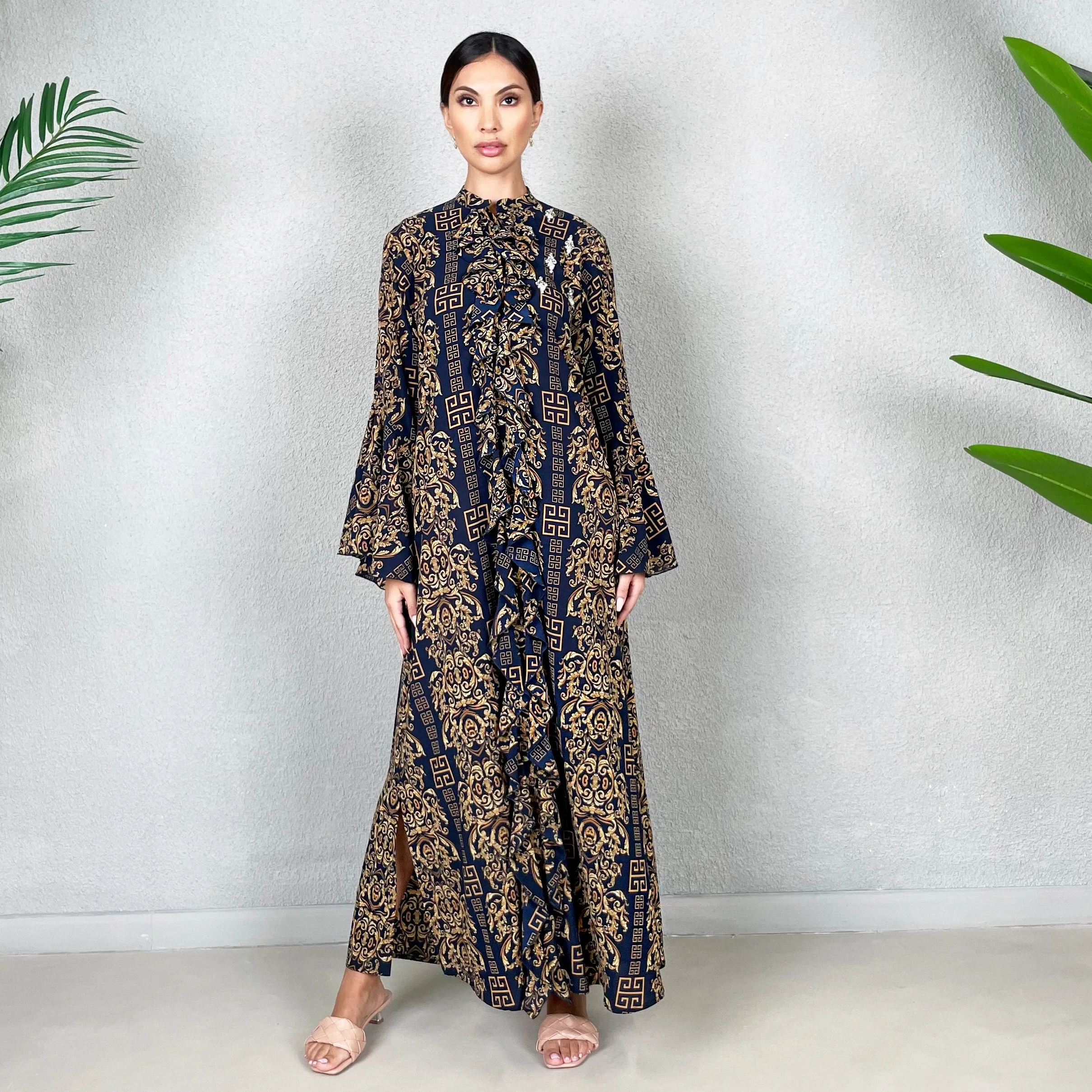 RAM22 MIDNIGHT BLUE AMAL PRINTED SHIRT DRESS