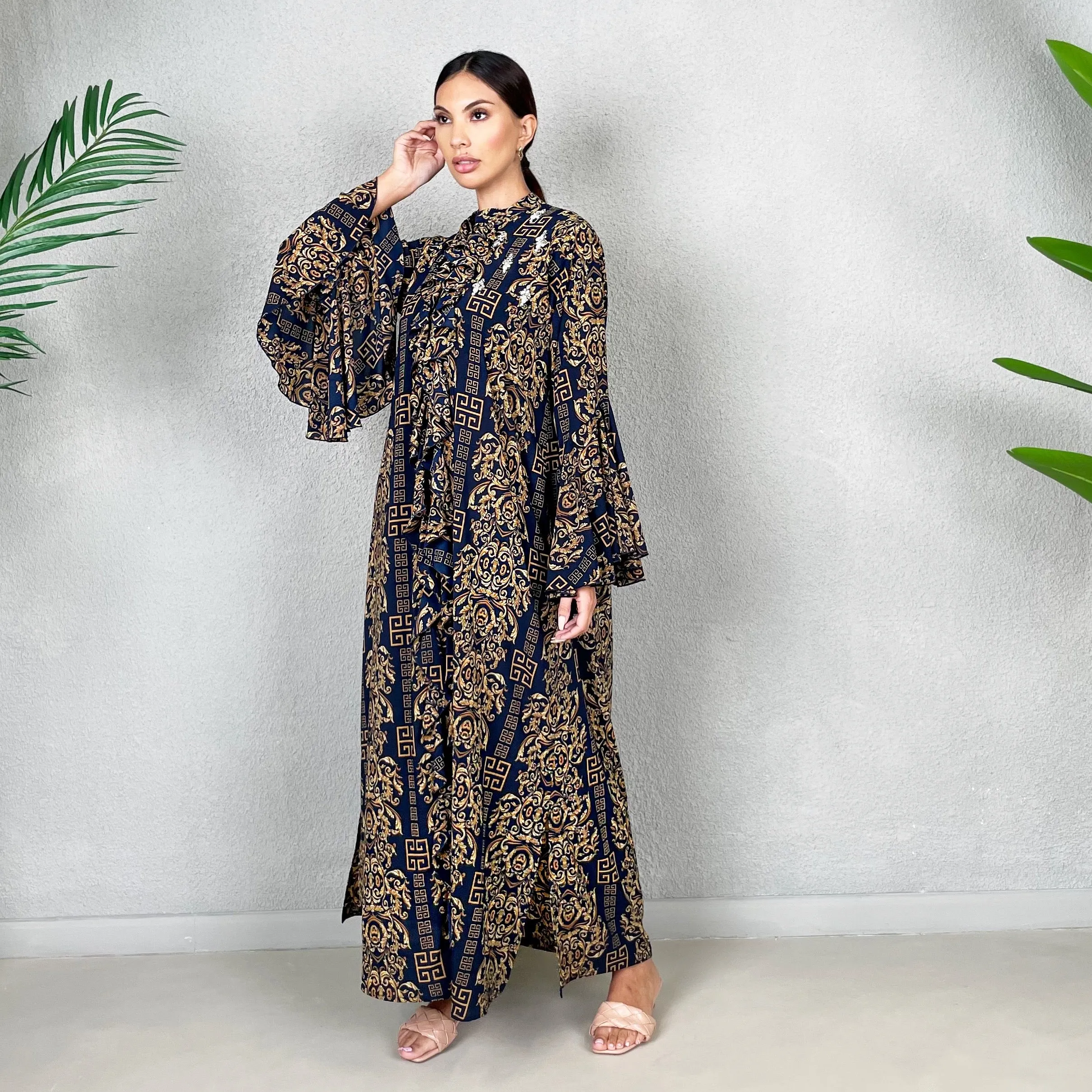 RAM22 MIDNIGHT BLUE AMAL PRINTED SHIRT DRESS