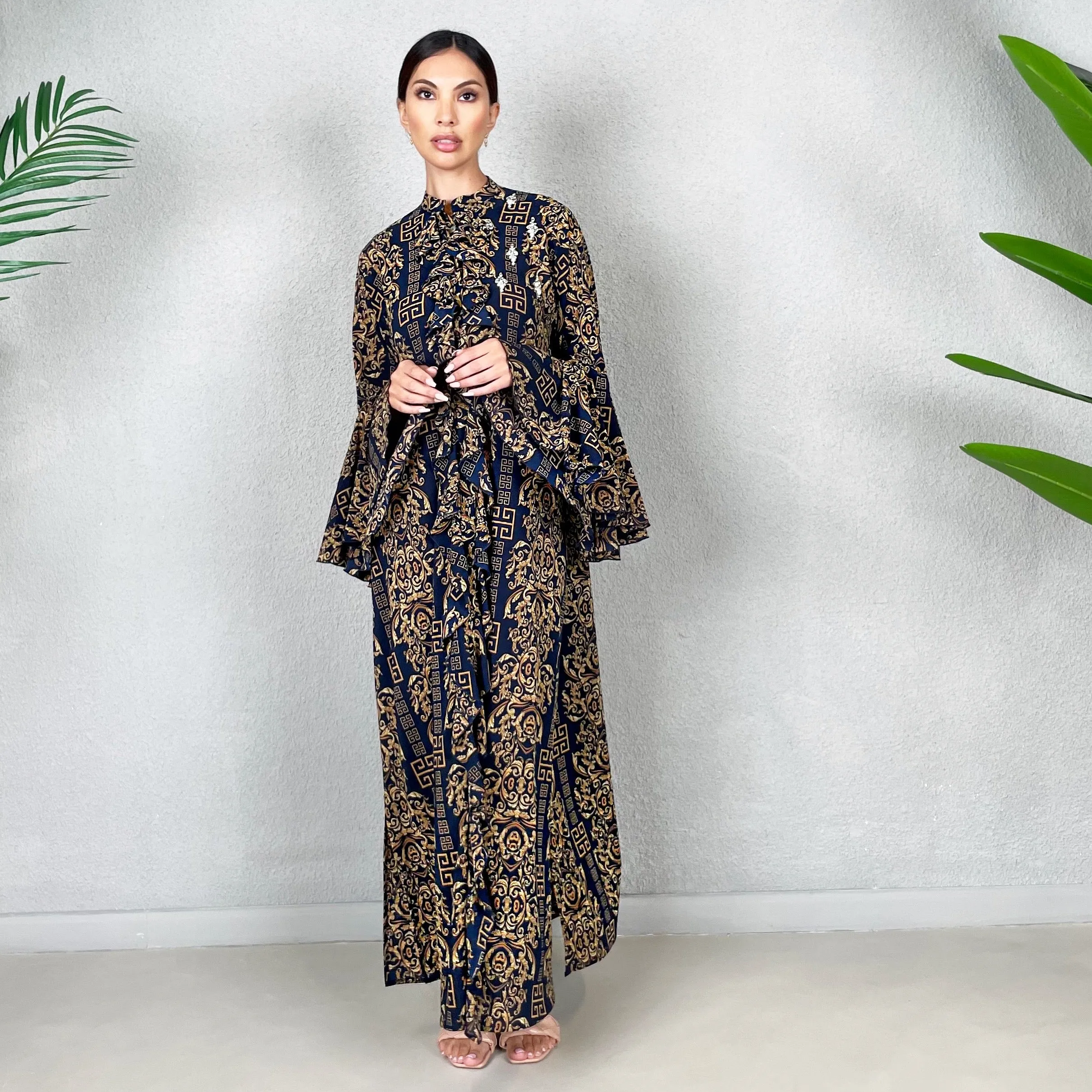 RAM22 MIDNIGHT BLUE AMAL PRINTED SHIRT DRESS