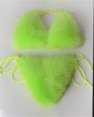 Real Fox Fur Slippers Women Sanadals Fashion Fur Bikini Bra Summer Beach Bathing Suit Sexy Underwear Soft Shoes Bikini New Hot