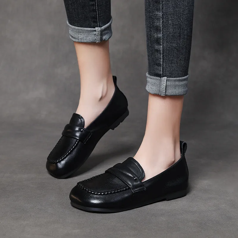 Retro Genuine Leather Tendon Soft Sole Flat Shoes Comfortable Flat Heel Women's Shoes