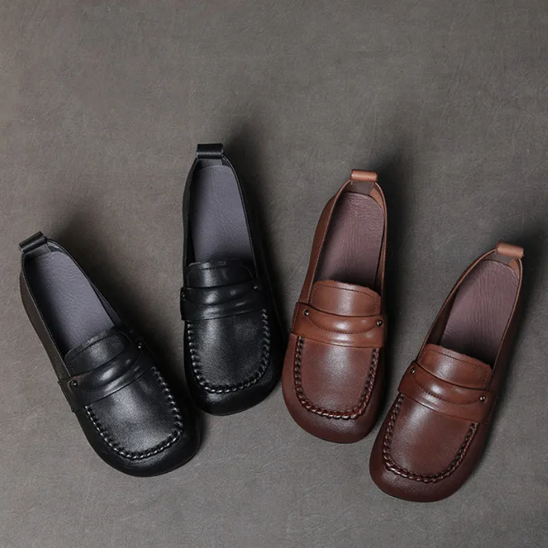 Retro Genuine Leather Tendon Soft Sole Flat Shoes Comfortable Flat Heel Women's Shoes
