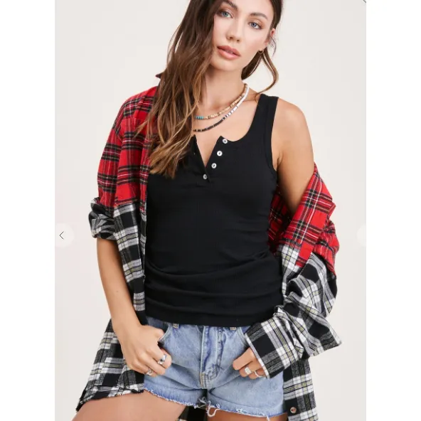 Ribbed Button Basic Tank