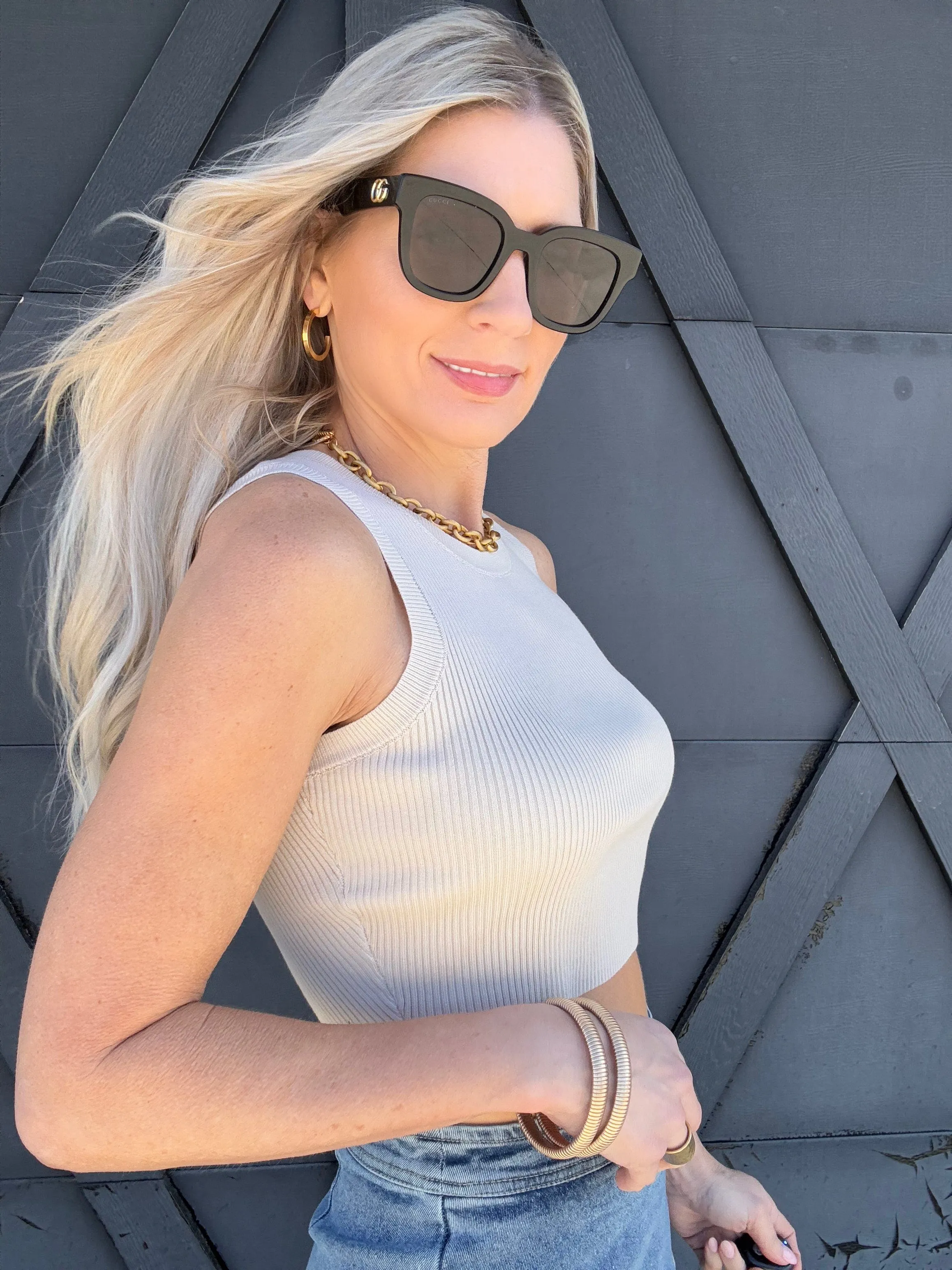 Ribbed Sleeveless Crop Top In Natural