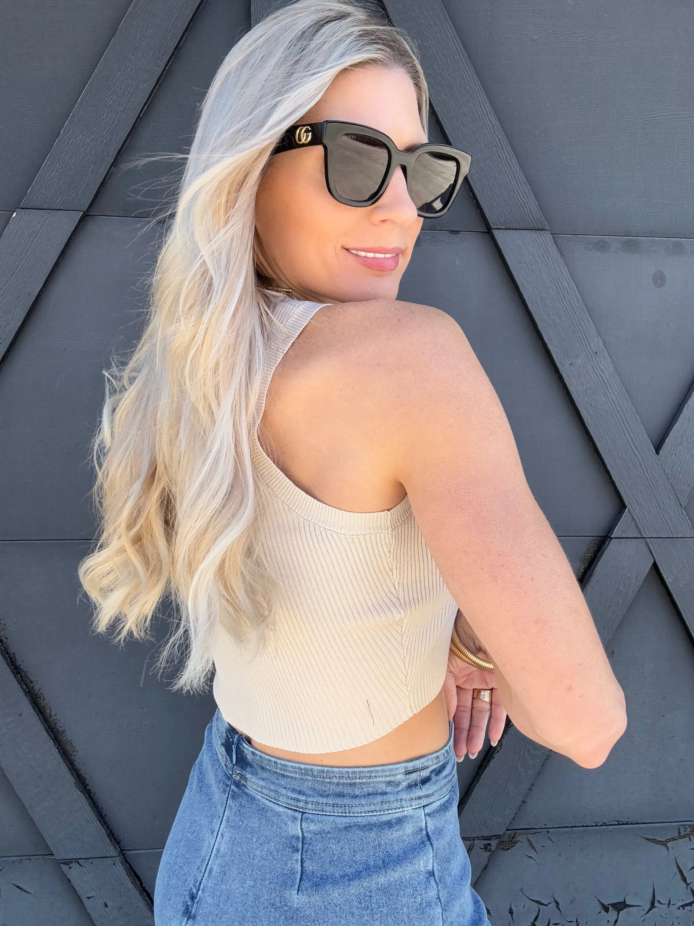 Ribbed Sleeveless Crop Top In Natural
